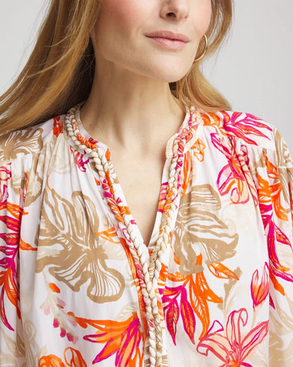 Chico's Floral Braided Batwing Blouse