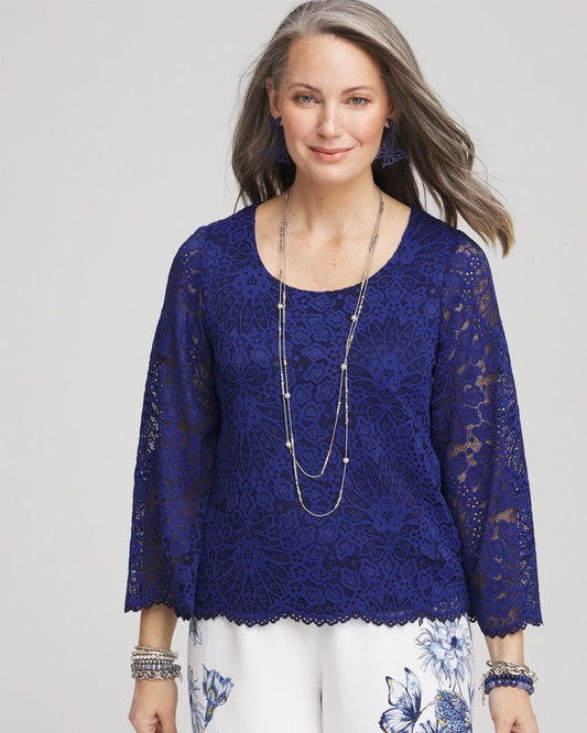Chico's Scalloped Hem Lace Top
