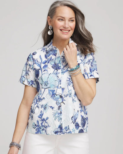 Chico's Butterfly Voile Short Sleeve Shirt