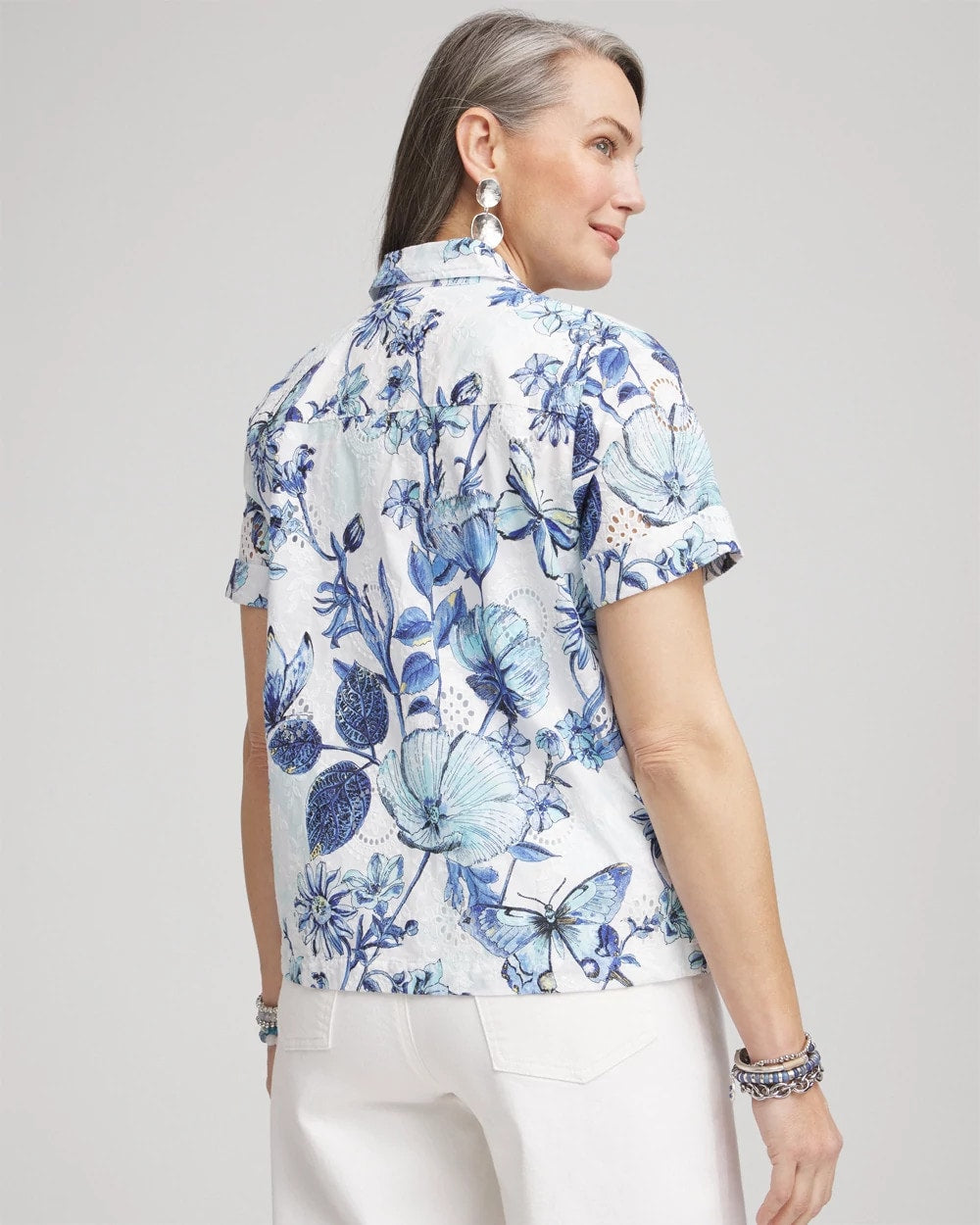 Chico's Butterfly Voile Short Sleeve Shirt