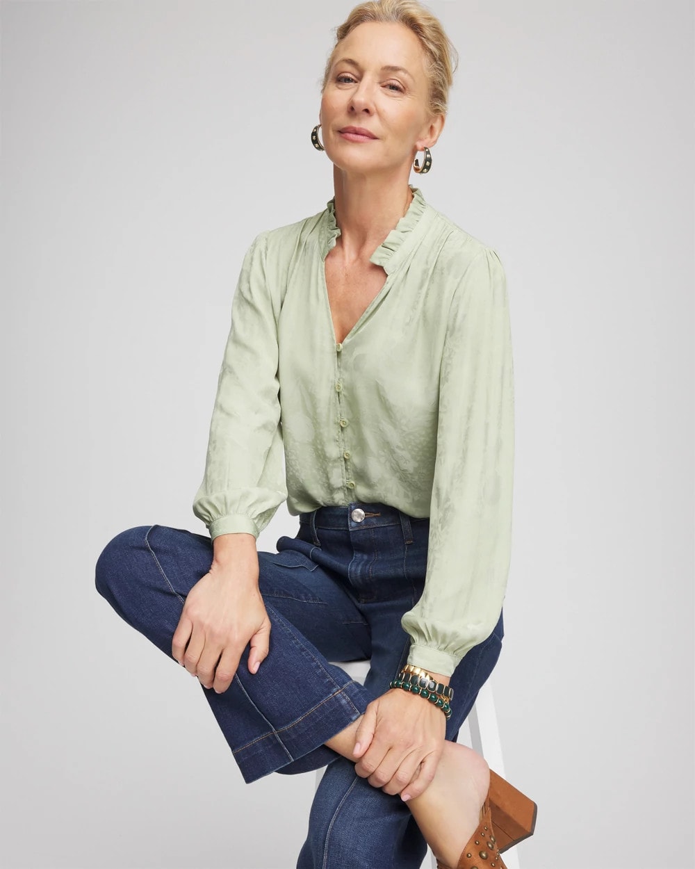 Chico's Jacquard Georgette Peasant Blouse