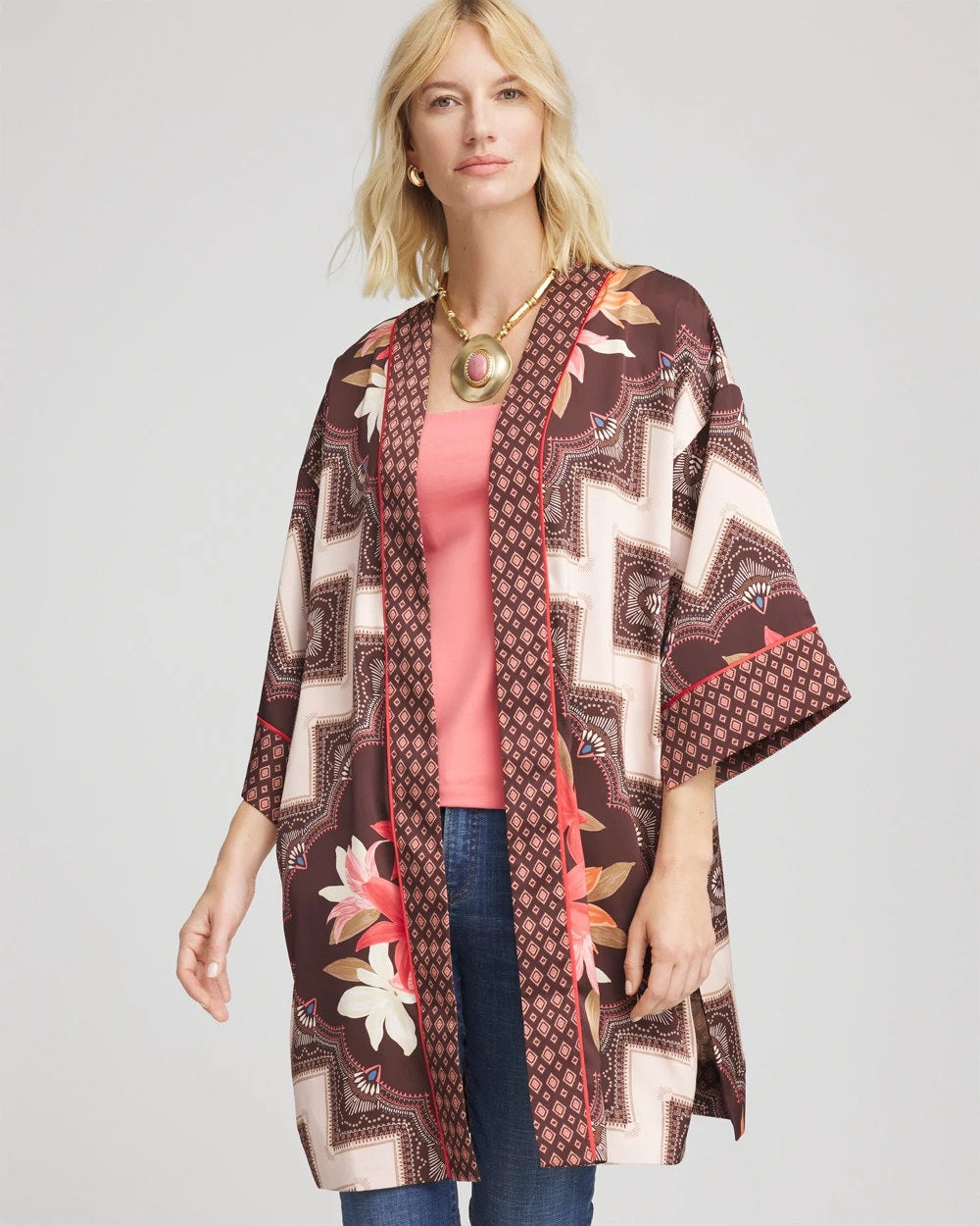 Chico's Long Mixed-Print Kimono