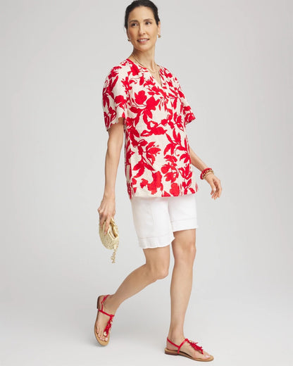 Chico's Floral Linen Popover Shirt