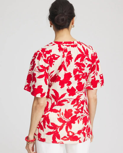 Chico's Floral Linen Popover Shirt