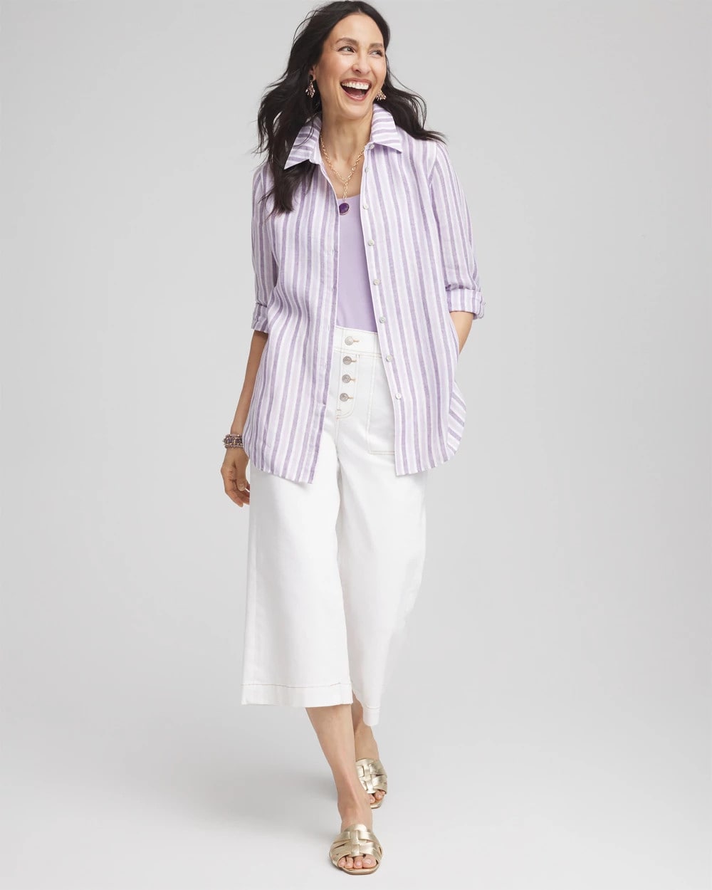 Chico's No Iron™ Plum Striped Linen Shirt
