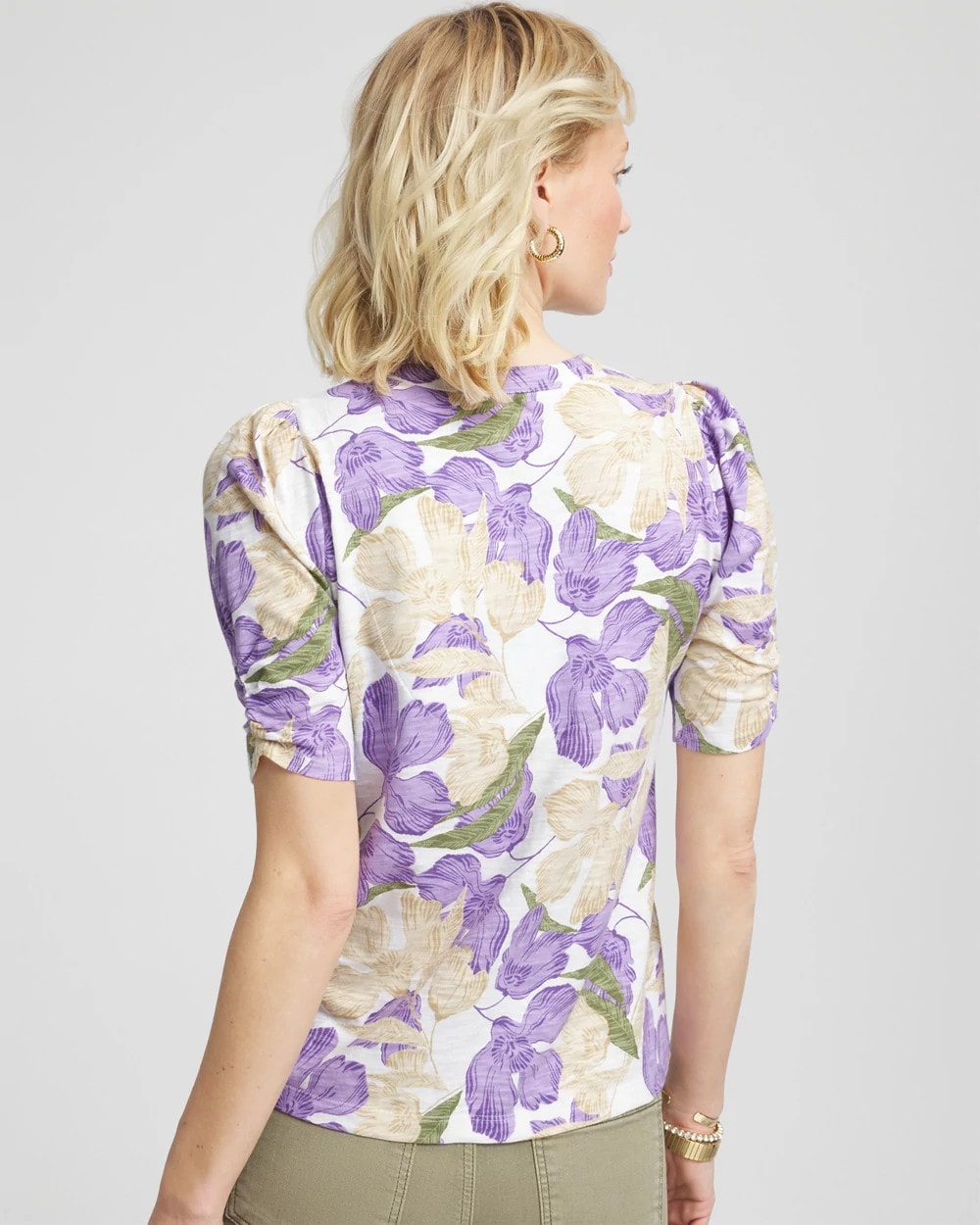 Chico's Floral Slub Henley Tee