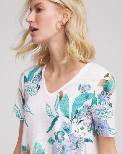 Chico's Floral Short Sleeve Forward-Seam Tee