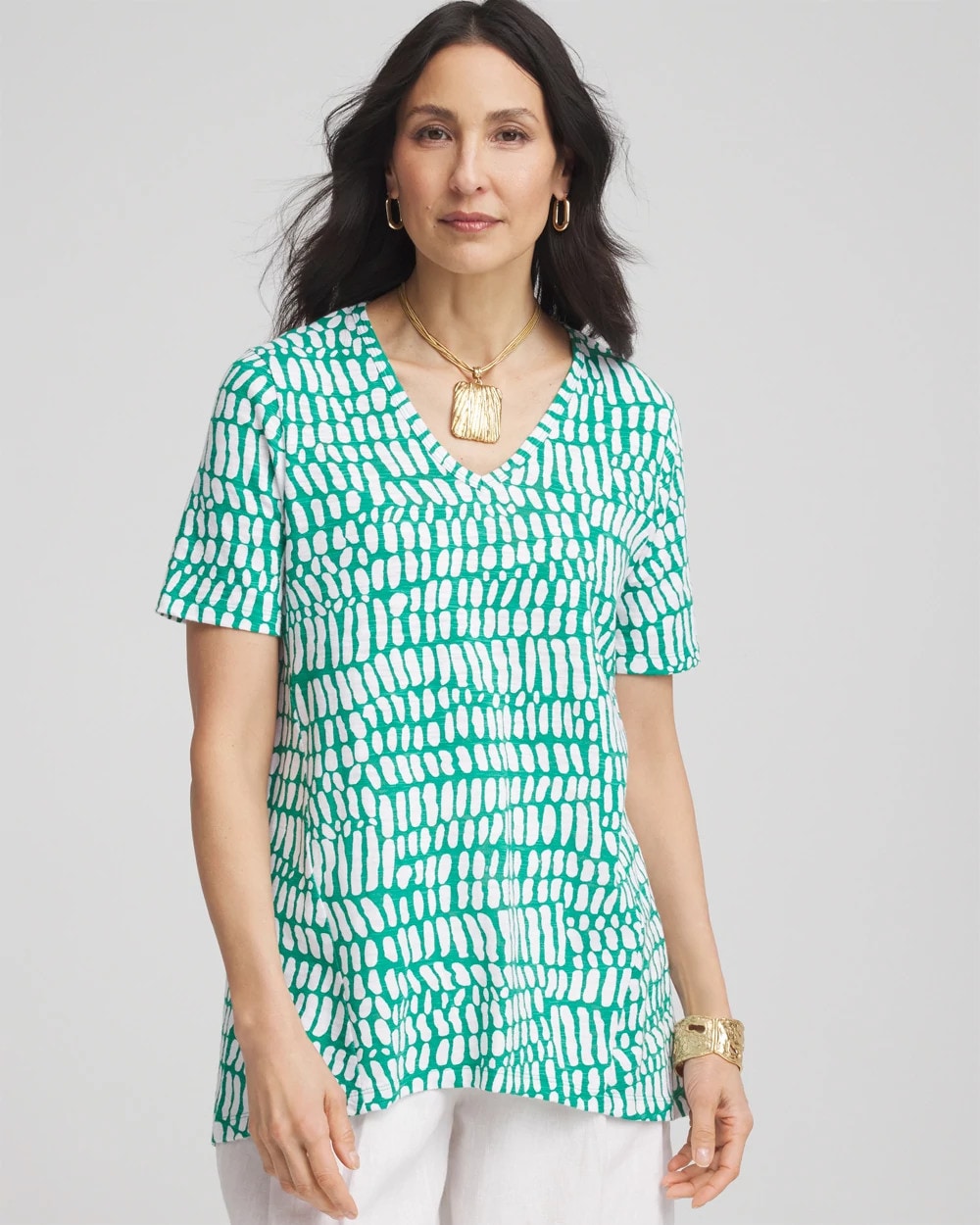 Chico's Tropical Short Sleeve Forward-Seam Tee
