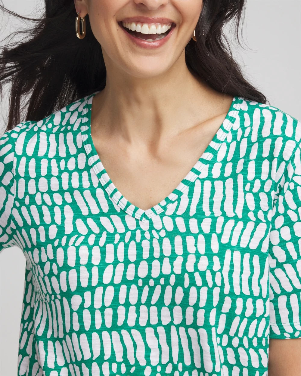 Chico's Tropical Short Sleeve Forward-Seam Tee