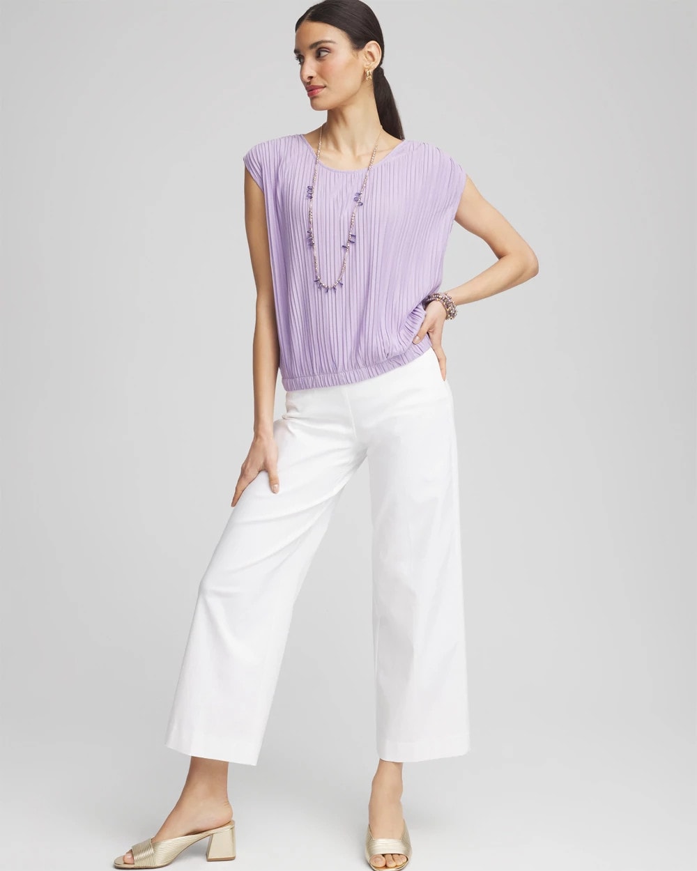 Chico's Pleated Bubble-Hem Tee