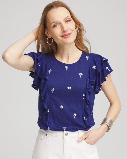 Chico's Foiled Flutter-Sleeve Linen Tee