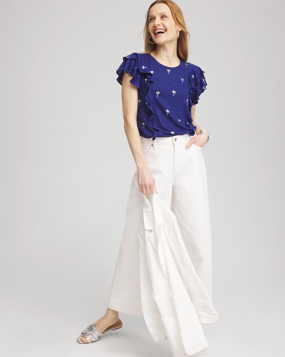 Chico's Foiled Flutter-Sleeve Linen Tee