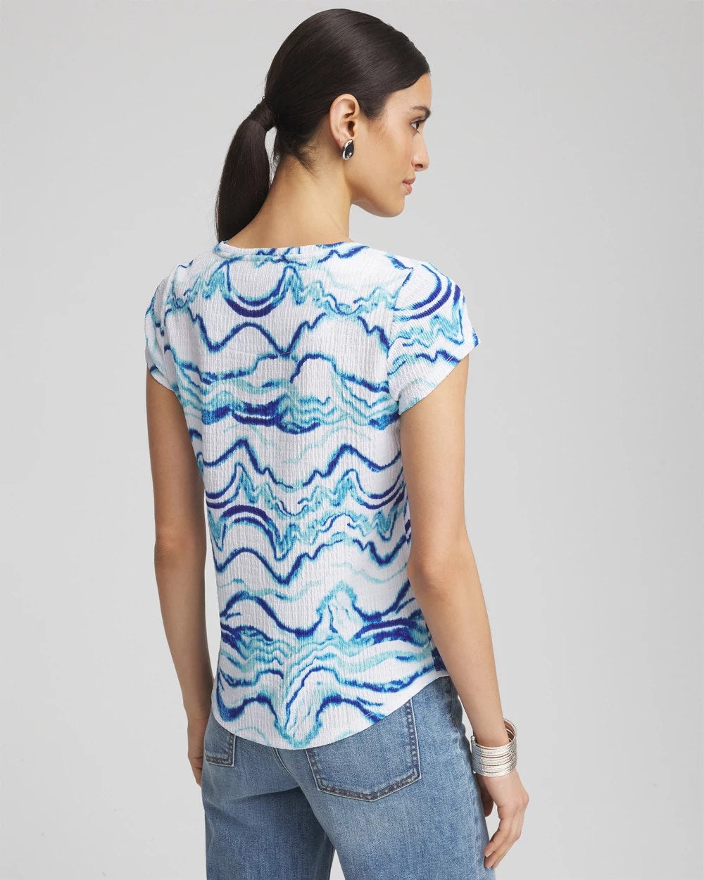 Chico's Ocean Waves Cap Sleeve Dolman Tee