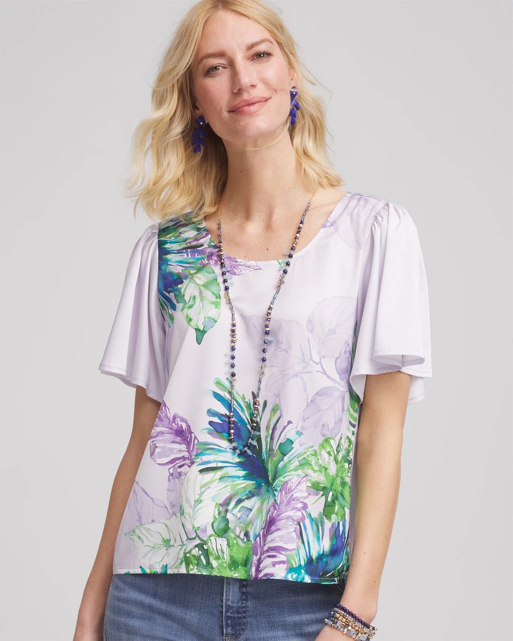 Chico's Flutter Sleeve Satin Top