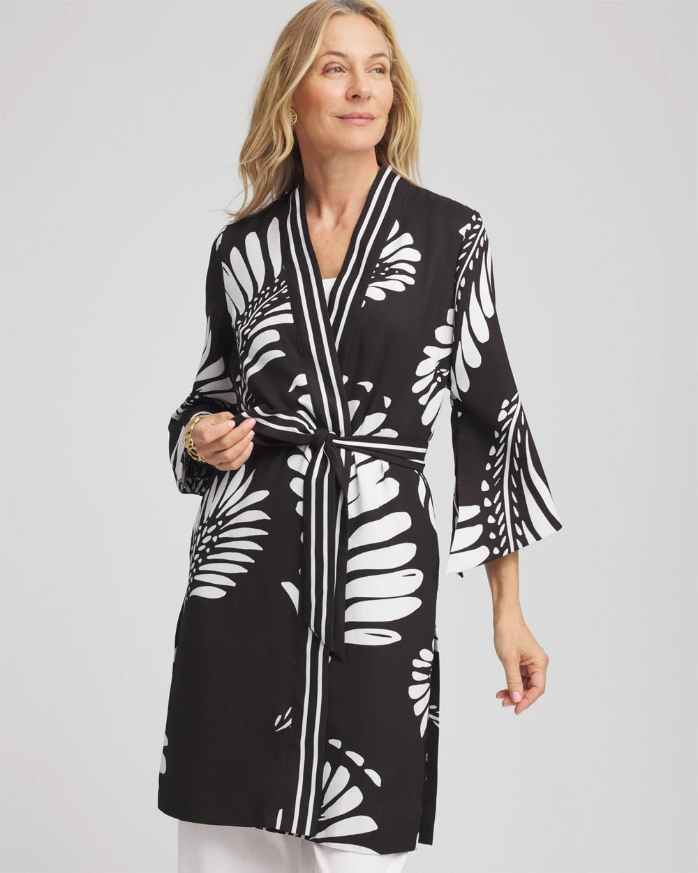 Chico's Tie-Front Long Kimono