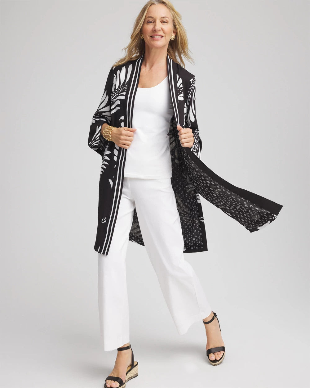 Chico's Tie-Front Long Kimono