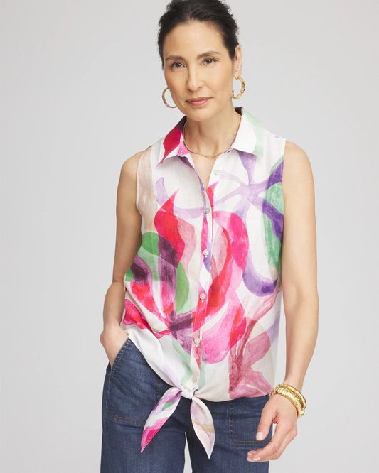 Chico's No Iron™ Bloom Linen Tie-Front Shirt