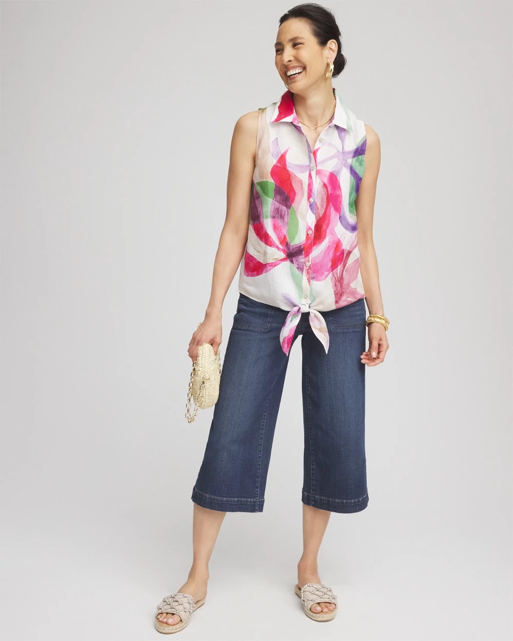 Chico's No Iron™ Bloom Linen Tie-Front Shirt