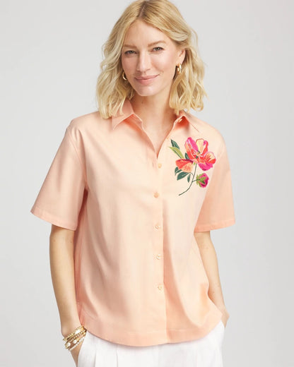 Chico's No Iron™ Embroidered Floral Short-Sleeve Shirt