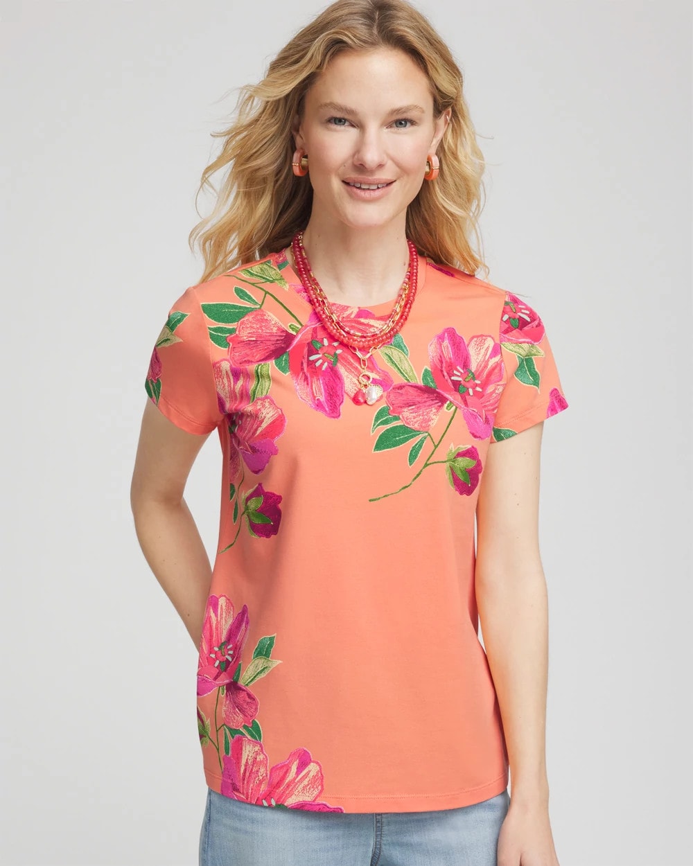 Chico's Floral Cap-Sleeve Tee