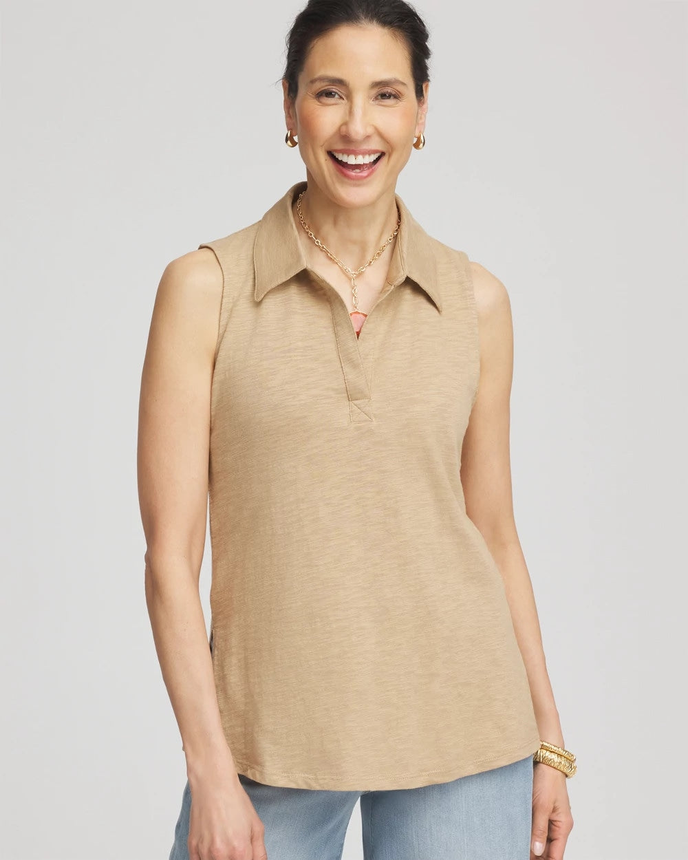 Chico's Slub Sleeveless Collared Tunic