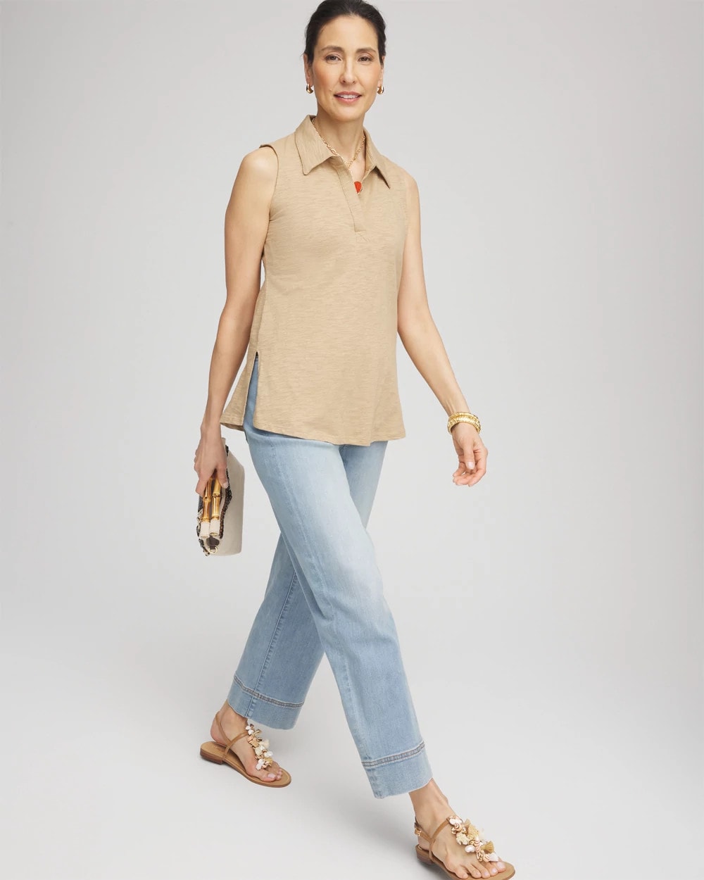 Chico's Slub Sleeveless Collared Tunic
