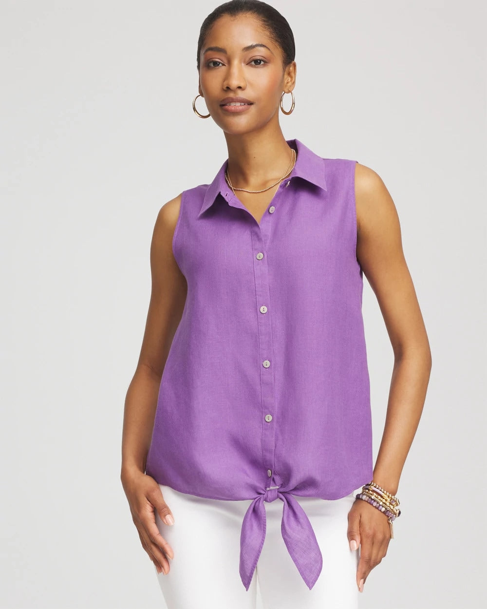 Chico's No Iron™ Linen Tie-Front Sleeveless Shirt