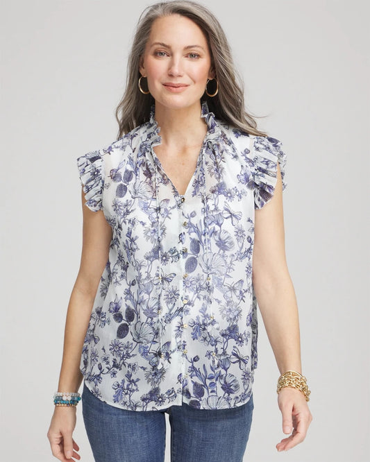 Chico's Butterfly Ruffle Collar Blouse