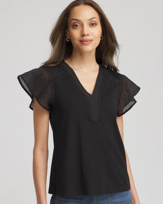 Chico's Pleated-Trim Flutter-Sleeve Tee