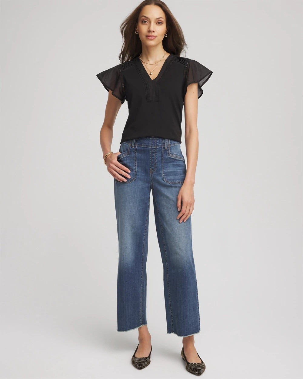 Chico's Pleated-Trim Flutter-Sleeve Tee