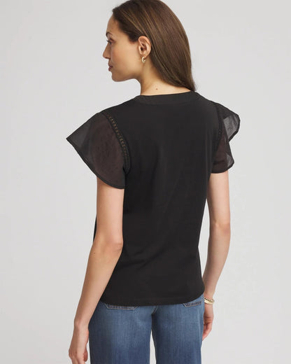 Chico's Pleated-Trim Flutter-Sleeve Tee