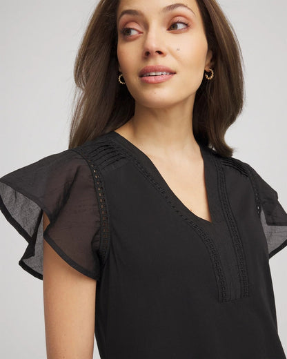 Chico's Pleated-Trim Flutter-Sleeve Tee
