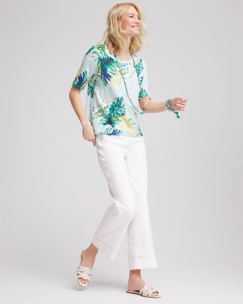 Chico's Island Print Slub Short-Sleeve Tee