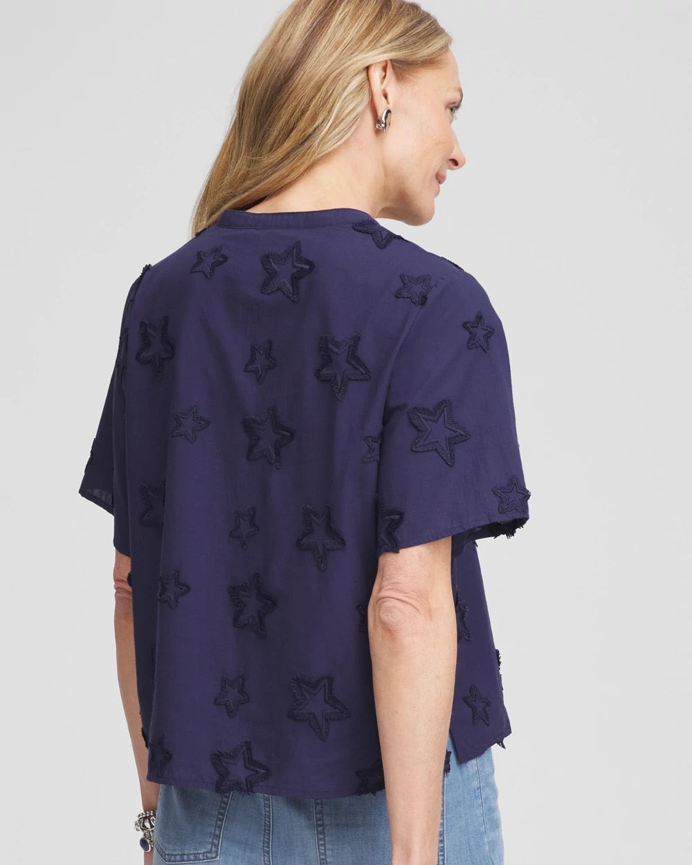 Chico's Embroidered Star Split Neck Blouse