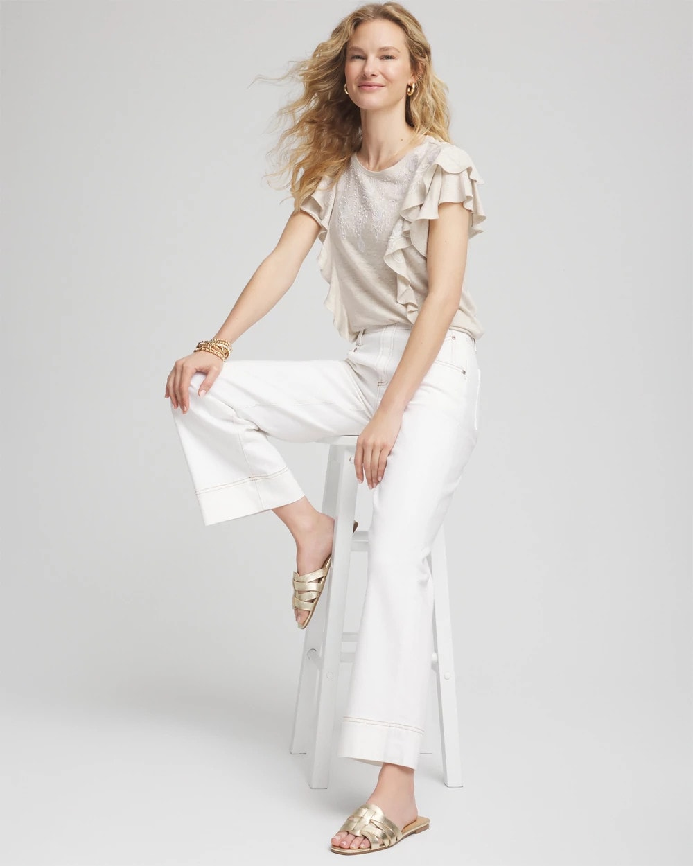 Chico's Embroidered Flutter-Sleeve Tee