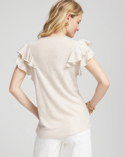 Chico's Embroidered Flutter-Sleeve Tee