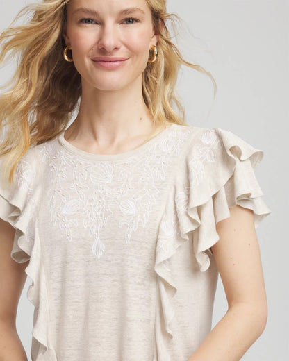 Chico's Embroidered Flutter-Sleeve Tee