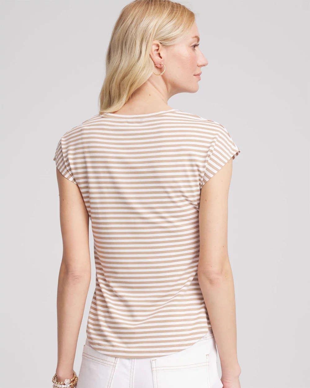 Chico's Neutral Striped Cap Sleeve Dolman Tee