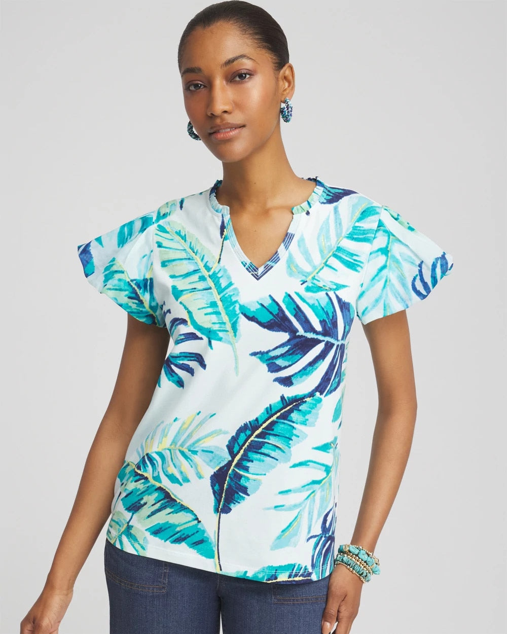 Chico's Notch Neck Cap Sleeve Tee
