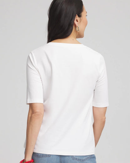 Chico's Coral Print V-Neck Perfect Tee