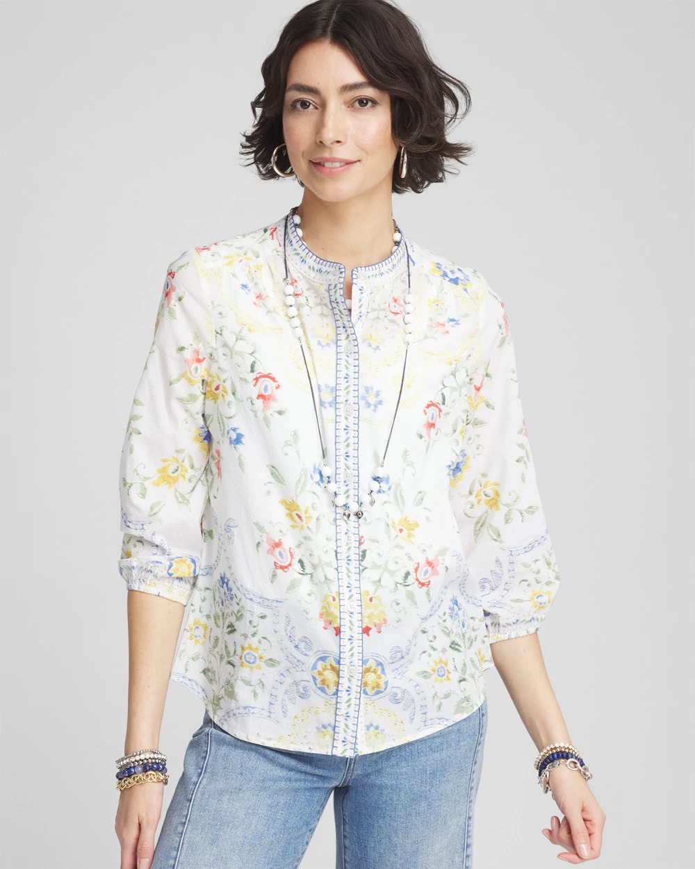 Chico's Floral Billow-Sleeve Blouse