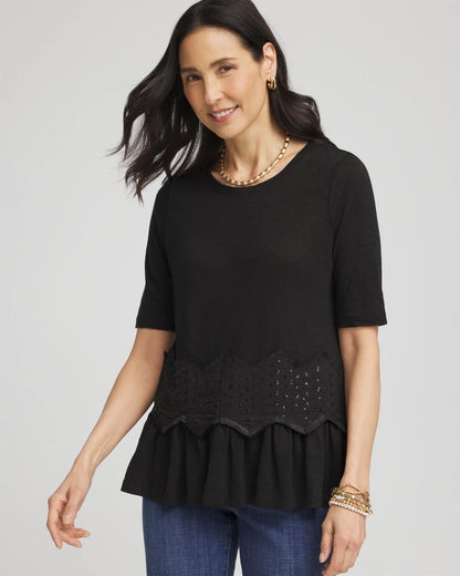 Chico's Chevron Sequin Peplum Linen Tee
