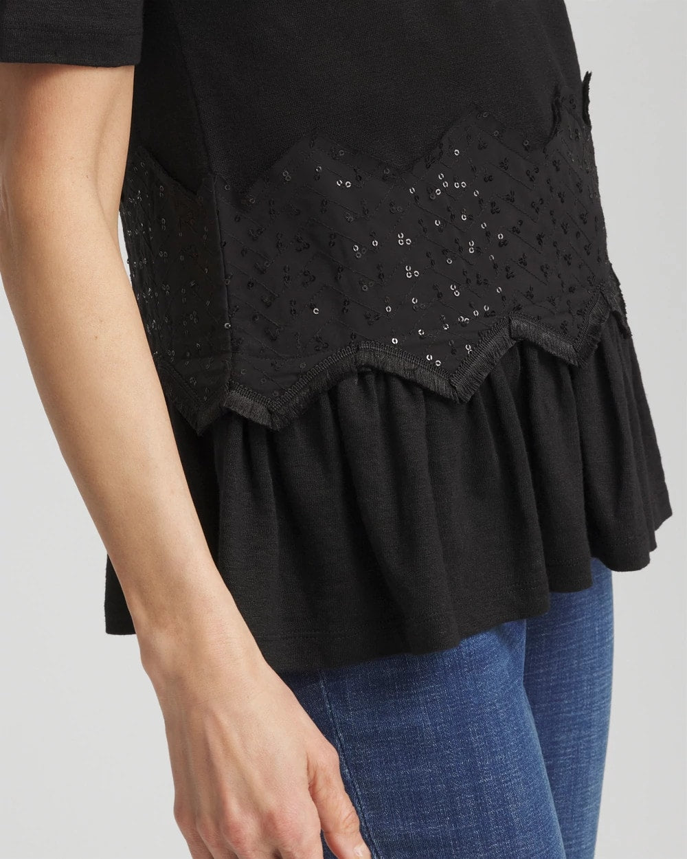 Chico's Chevron Sequin Peplum Linen Tee