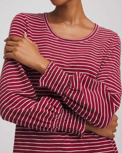 Chico's Smocked-Sleeve Cotton-Slub Tee
