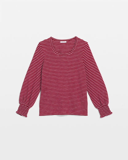 Chico's Smocked-Sleeve Cotton-Slub Tee