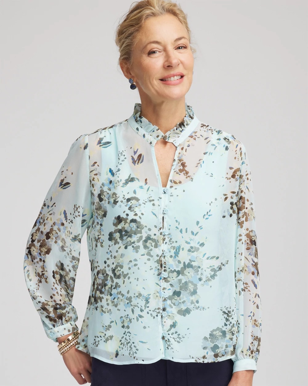 Chico's Floral Georgette Peasant Blouse