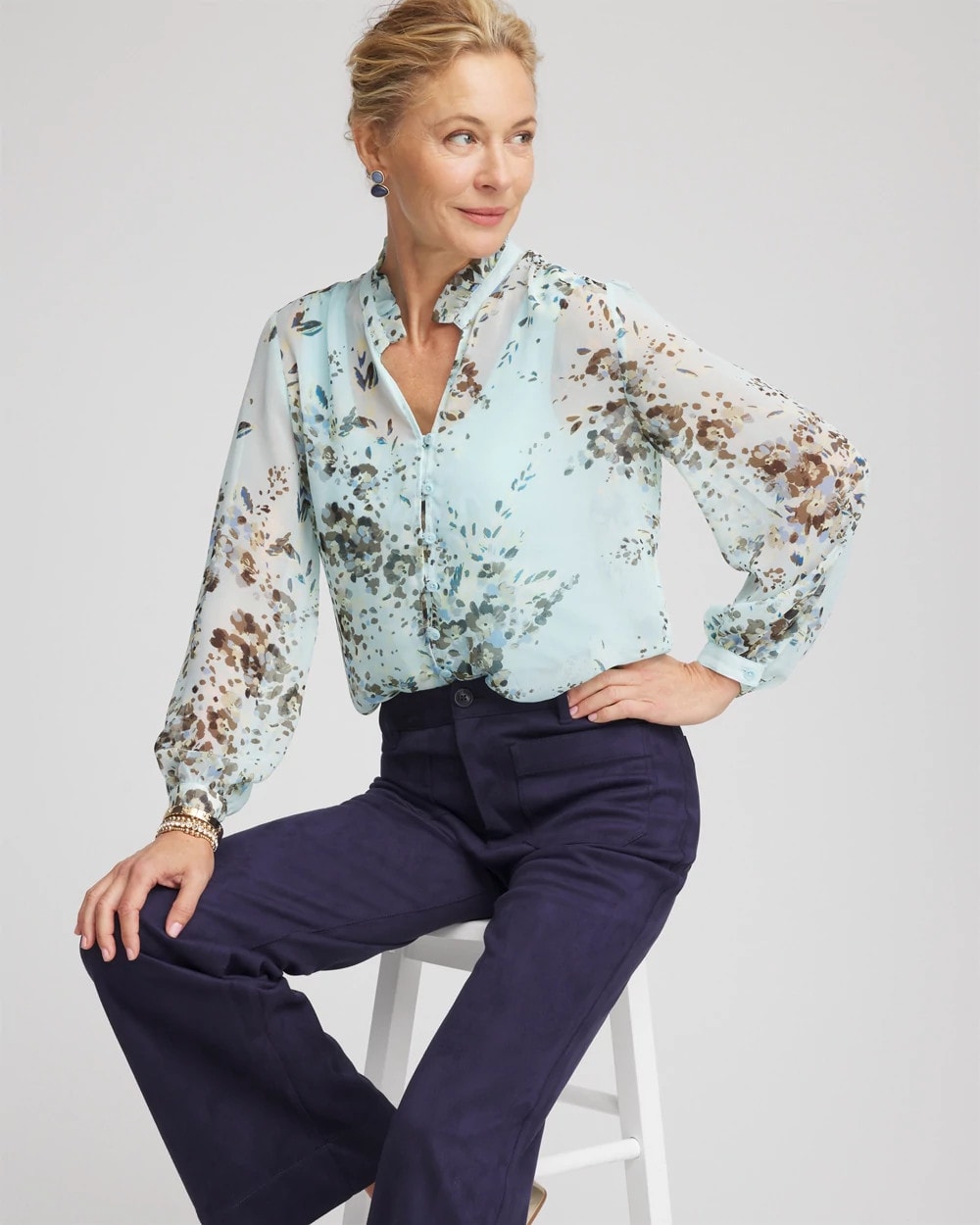 Chico's Floral Georgette Peasant Blouse