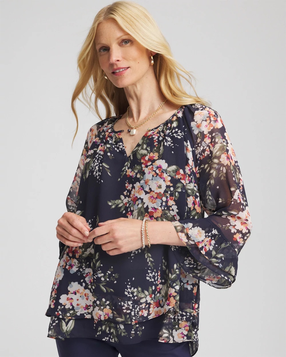 Chico's Floral Georgette Blouse