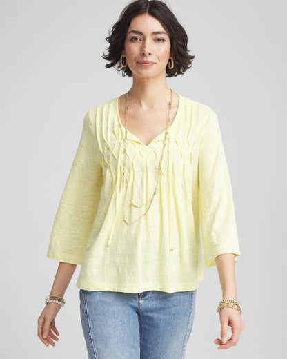 Chico's Pintuck Linen Notched-Neck Tee
