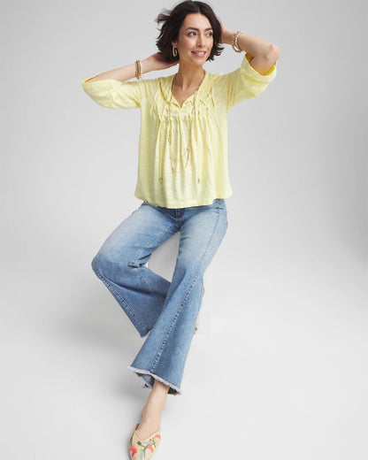 Chico's Pintuck Linen Notched-Neck Tee